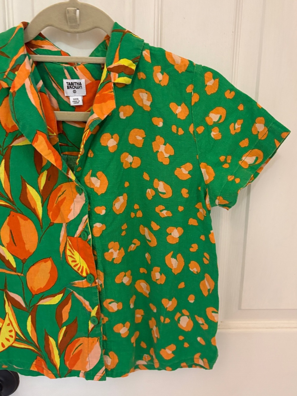 Tabitha Brown for Target Linen Blend Tropical Print Button Down Top - Picture 7 of 7